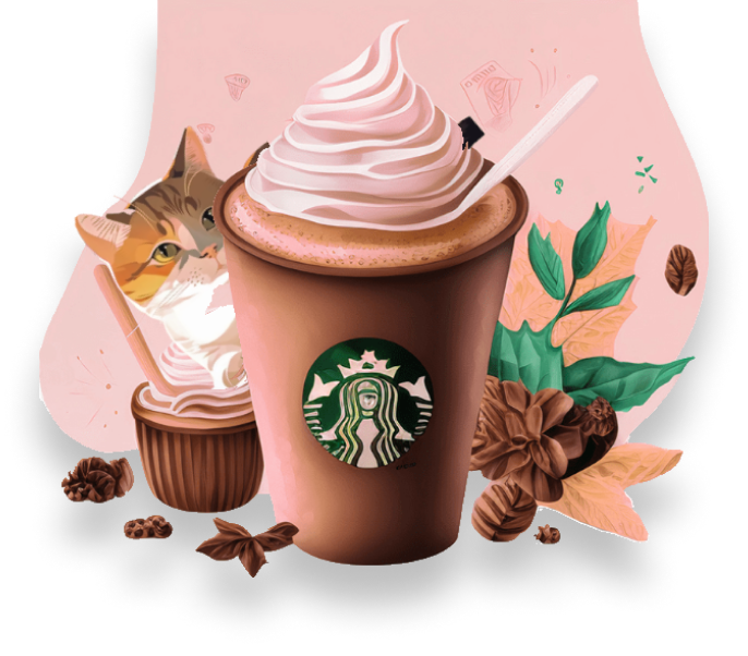 candy cat and coffee